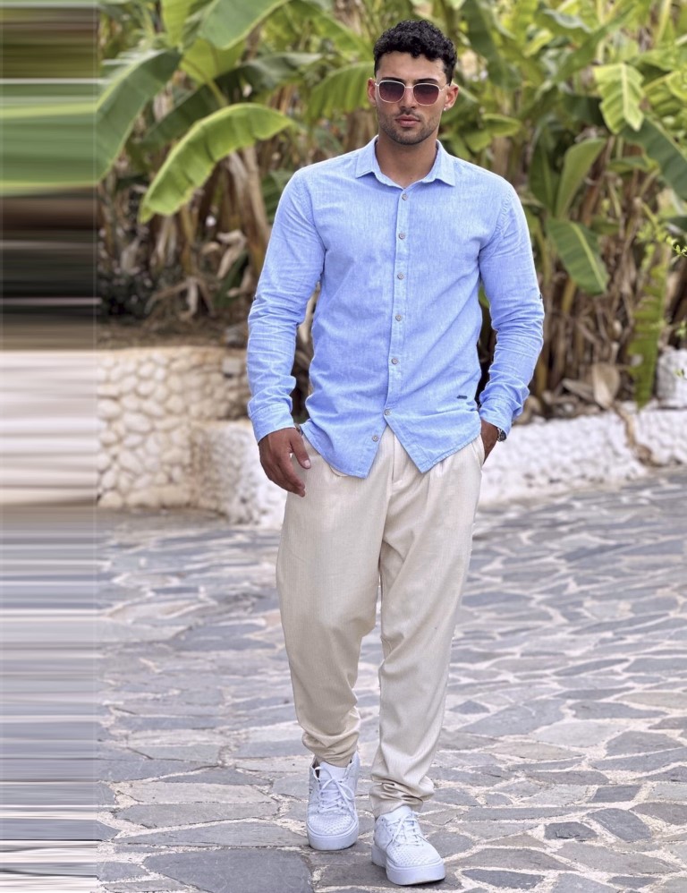 Ben Tailor ανδρικό λινό πουκάμισο σιέλ 0728S φωτογραφία